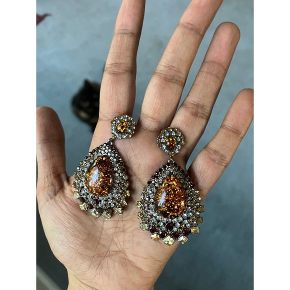 Brown crystal earrings big long brown rhinestone earrings  gold earrings - Picture 3 of 9